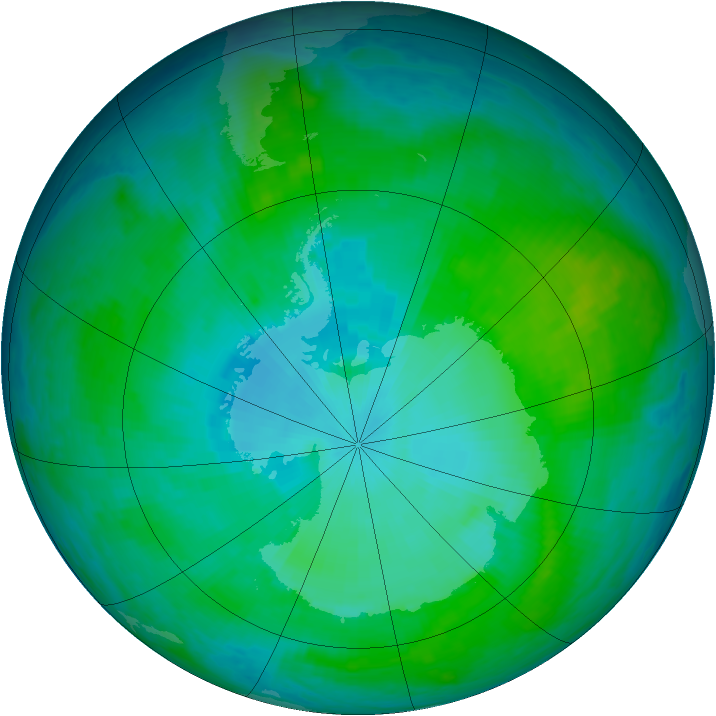 Antarctic ozone map for 10 January 2001